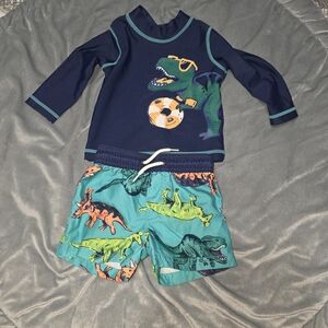 Carter's Navy & Teal Dinosaur Rash Guard Swim Set